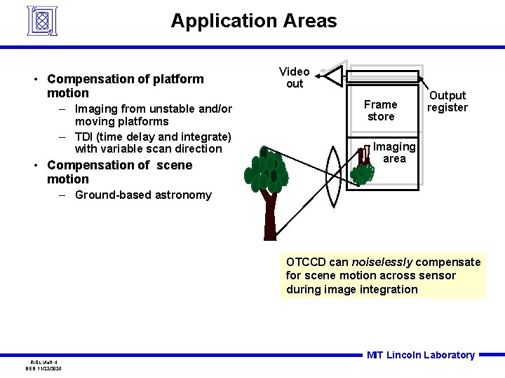 Application Areas • Compensation of platform motion – Imaging from unstable and/or moving platforms