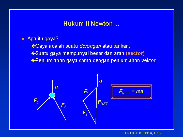 Hukum II Newton. . . l Apa itu gaya? çGaya adalah suatu dorongan atau