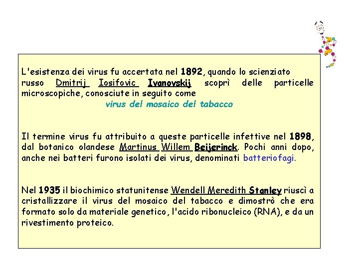 L'esistenza dei virus fu accertata nel 1892, quando lo scienziato russo Dmitrij Iosifovic Ivanovskij