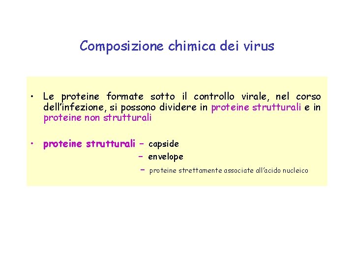 Composizione chimica dei virus • Le proteine formate sotto il controllo virale, nel corso