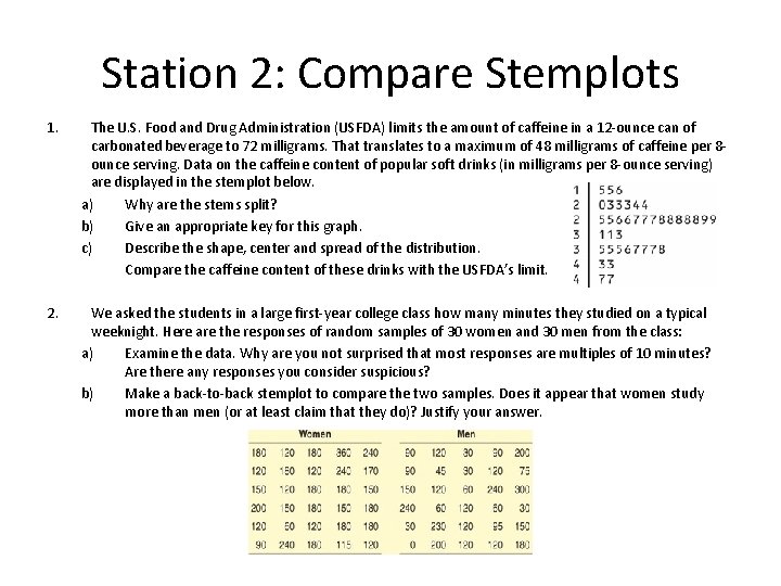 Station 2: Compare Stemplots 1. The U. S. Food and Drug Administration (USFDA) limits