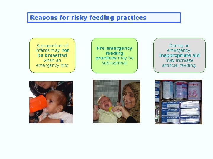 Reasons for risky feeding practices A proportion of infants may not be breastfed when