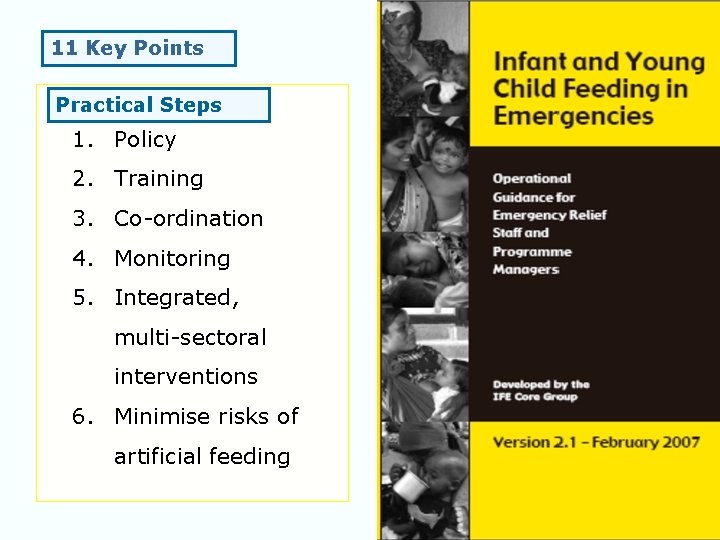 11 Key Points Practical Steps 1. Policy 2. Training 3. Co-ordination 4. Monitoring 5.