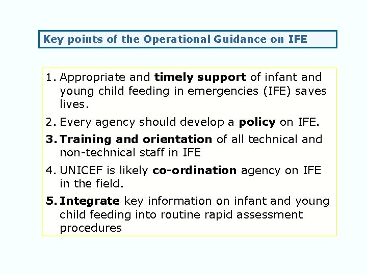 Key points of the Operational Guidance on IFE 1. Appropriate and timely support of