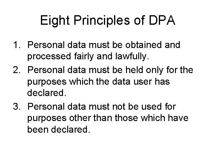 Dpa Principles The Data Protection Act D Stainton Summary Data