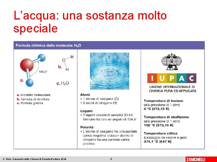 L’acqua: una sostanza molto speciale S. Klein, Il racconto della Chimica © Zanichelli editore