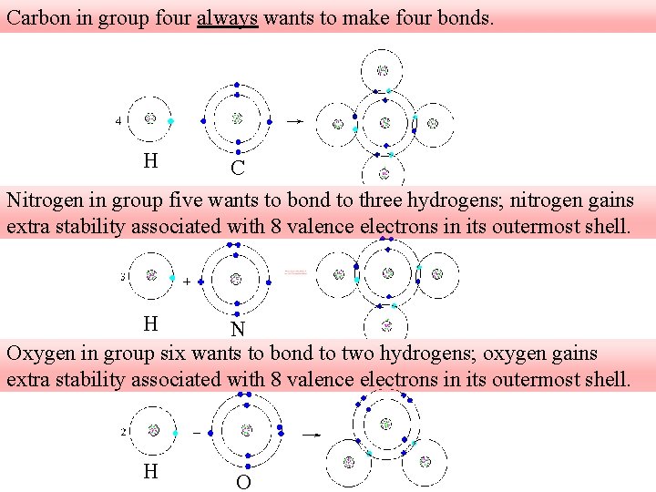 Carbon in group four always wants to make four bonds. H C Nitrogen in