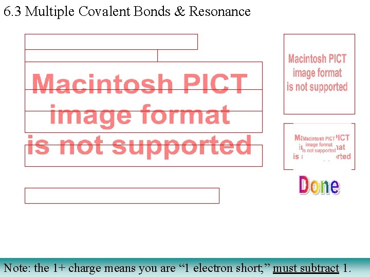 6. 3 Multiple Covalent Bonds & Resonance Note: the 1+ charge means you are