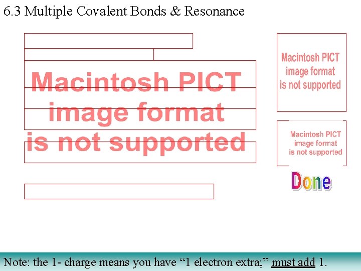 6. 3 Multiple Covalent Bonds & Resonance Note: the 1 - charge means you