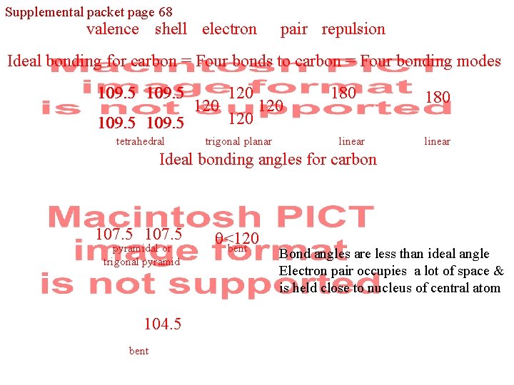 Supplemental packet page 68 valence shell electron pair repulsion Ideal bonding for carbon =