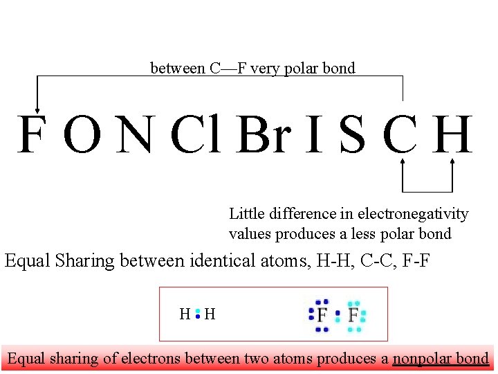 between C—F very polar bond F O N Cl Br I S C H