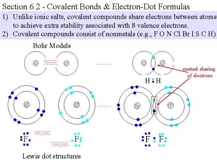 Section 6. 2 - Covalent Bonds & Electron-Dot Formulas 1) Unlike ionic salts, covalent