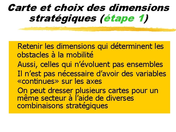 Carte et choix des dimensions stratégiques (étape 1) z. Retenir les dimensions qui déterminent