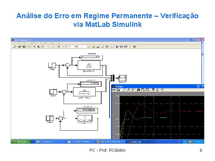 Análise do Erro em Regime Permanente – Verificação via Mat. Lab Simulink PC -