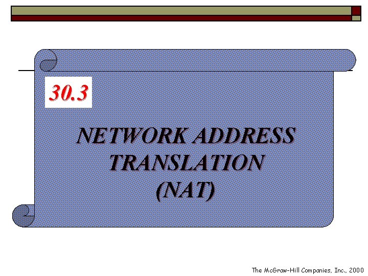30. 3 NETWORK ADDRESS TRANSLATION (NAT) The Mc. Graw-Hill Companies, Inc. , 2000 