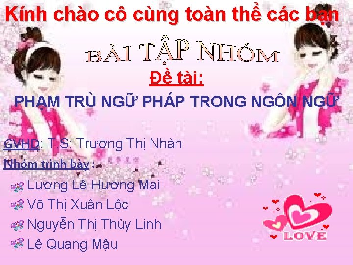 Kính chào cô cùng toàn thể các bạn Đề tài: PHẠM TRÙ NGỮ PHÁP