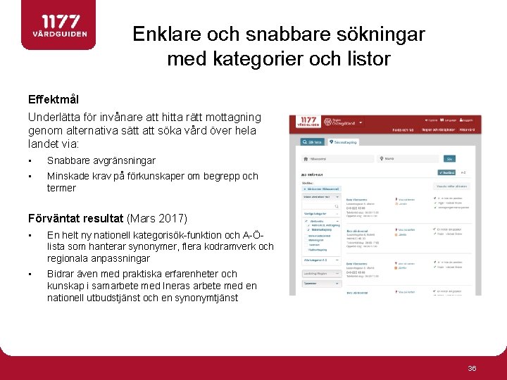 Enklare och snabbare sökningar med kategorier och listor Effektmål Underlätta för invånare att hitta
