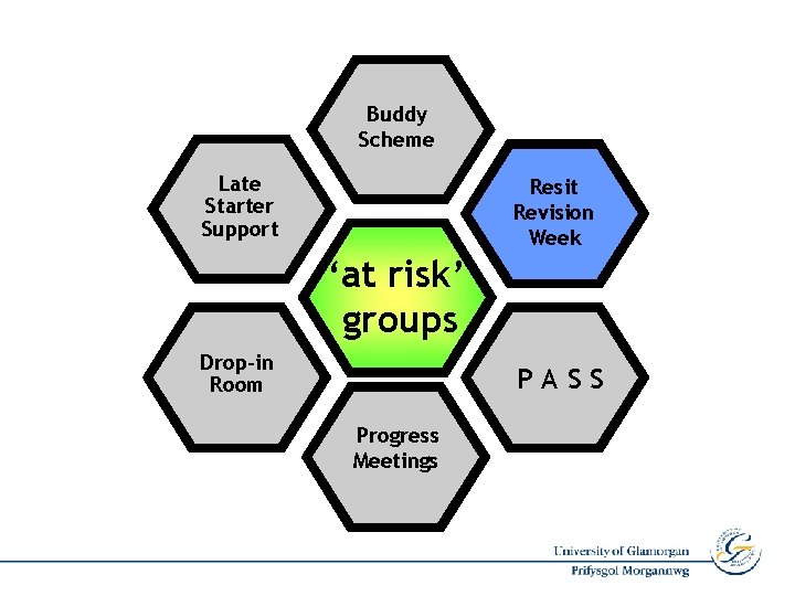 Buddy Scheme Late Starter Support Resit Revision Week ‘at risk’ groups Drop-in Room PASS