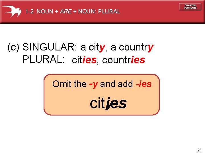 1 -2 NOUN + ARE + NOUN: PLURAL (c) SINGULAR: a city, a country