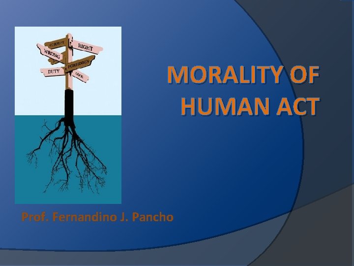 MORALITY OF HUMAN ACT Prof. Fernandino J. Pancho 