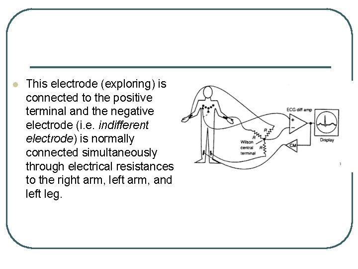 l This electrode (exploring) is connected to the positive terminal and the negative electrode