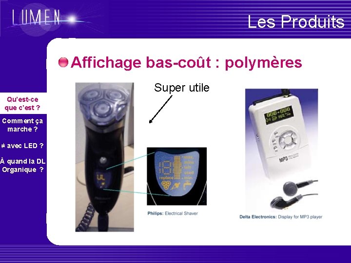 Les Produits Affichage bas-coût : polymères Super utile Qu’est-ce que c’est ? Comment ça