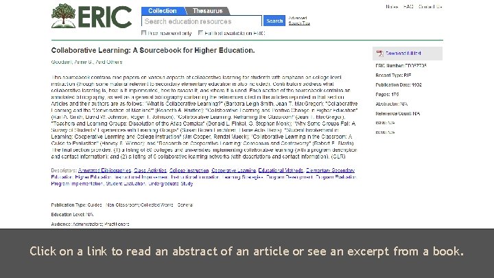 Click on a link to read an abstract of an article or see an