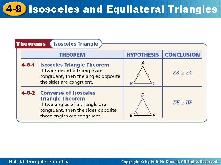4 -9 Isosceles and Equilateral Triangles Holt Mc. Dougal Geometry 4 -9 Isosceles and Equilateral Triangles Holt Mc. Dougal Geometry