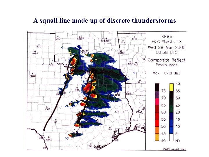 A squall line made up of discrete thunderstorms 