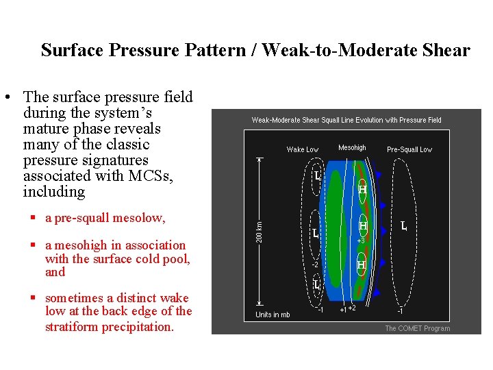 Surface Pressure Pattern / Weak-to-Moderate Shear • The surface pressure field during the system’s