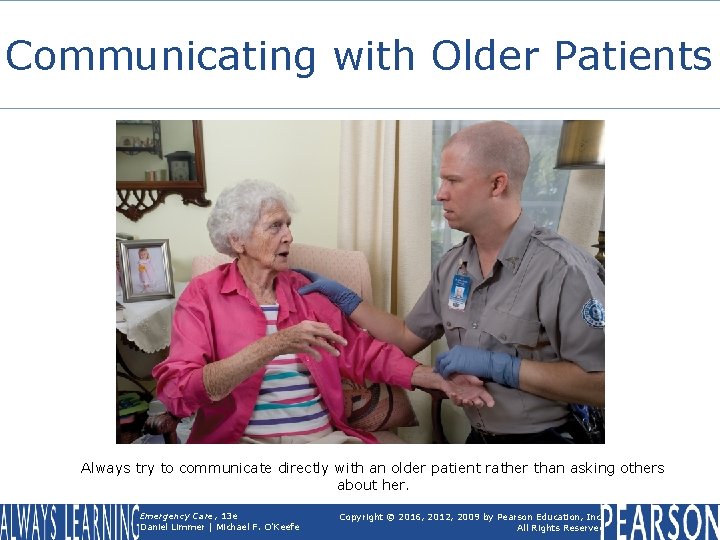 Communicating with Older Patients Always try to communicate directly with an older patient rather