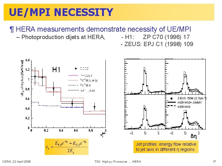 UE/MPI NECESSITY ¶ HERA measurements demonstrate necessity of UE/MPI – Photoproduction dijets at HERA,