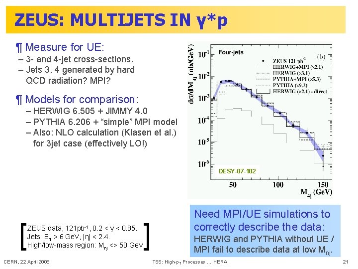 ZEUS: MULTIJETS IN γ*p ¶ Measure for UE: – 3 - and 4 -jet