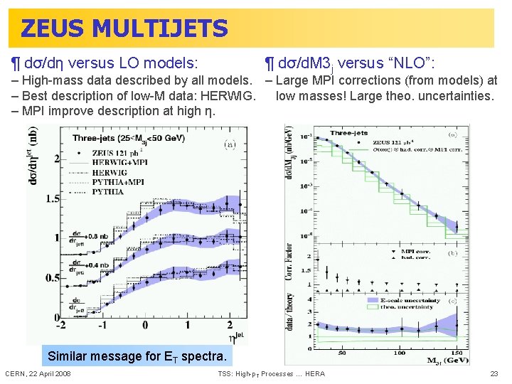 ZEUS MULTIJETS ¶ dσ/dη versus LO models: ¶ dσ/d. M 3 j versus “NLO”: