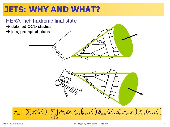 JETS: WHY AND WHAT? HERA: rich hadronic final state detailed QCD studies jets, prompt