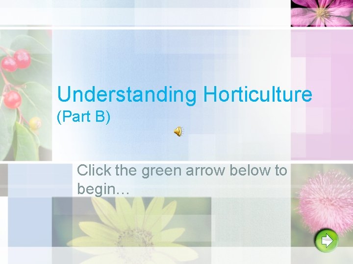 Understanding Horticulture (Part B) Click the green arrow below to begin… 