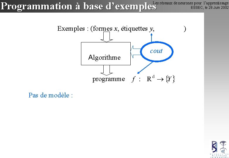 Programmation à base d’exemples Les réseaux de neurones pour l’apprentissage ESSEC, le 28 Juin