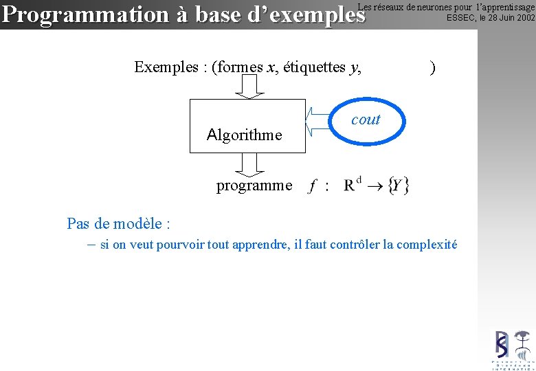 Programmation à base d’exemples Les réseaux de neurones pour l’apprentissage ESSEC, le 28 Juin