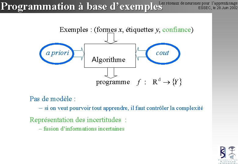 Programmation à base d’exemples Les réseaux de neurones pour l’apprentissage ESSEC, le 28 Juin