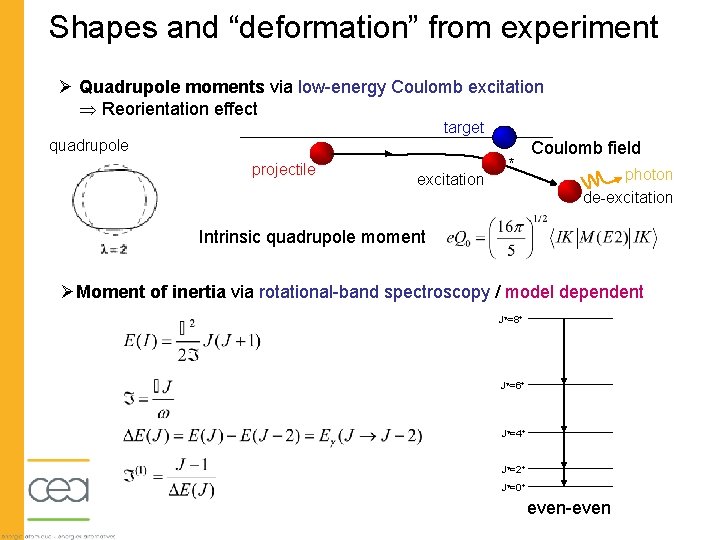 Shapes and “deformation” from experiment Ø Quadrupole moments via low-energy Coulomb excitation Reorientation effect