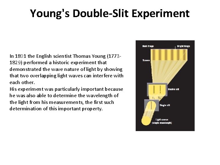 Young's Double-Slit Experiment In 1801 the English scientist Thomas Young (17731829) performed a historic