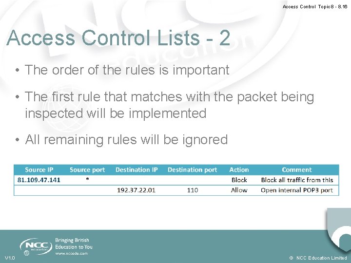 Access Control Topic 8 - 8. 16 Access Control Lists - 2 • The Access Control Topic 8 - 8. 16 Access Control Lists - 2 • The