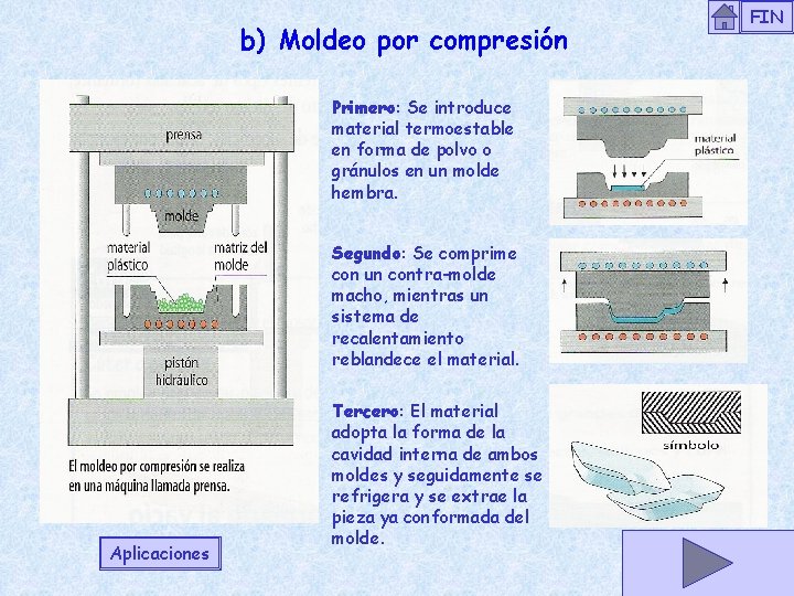 b) Moldeo por compresión Primero: Se introduce material termoestable en forma de polvo o