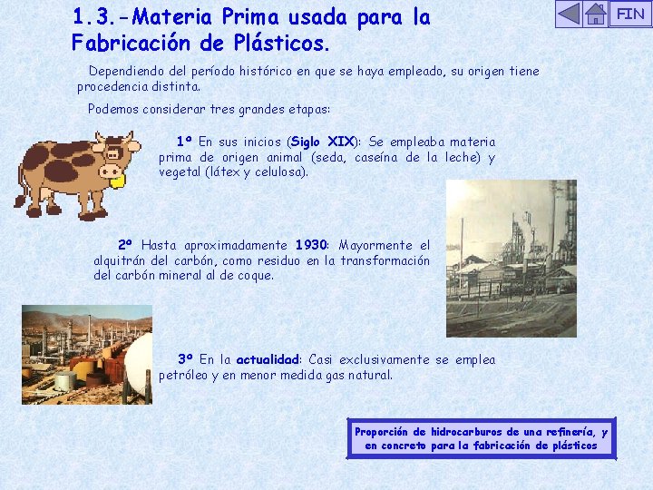 1. 3. -Materia Prima usada para la Fabricación de Plásticos. Dependiendo del período histórico