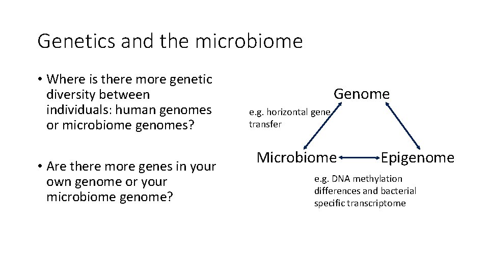 Genetics and the microbiome • Where is there more genetic diversity between individuals: human