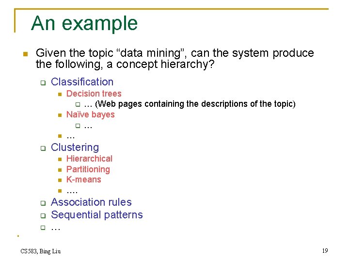 An example n Given the topic “data mining”, can the system produce the following,