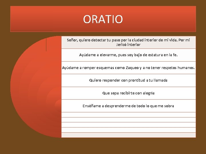 ORATIO Señor, quiero detectar tu paso por la ciudad interior de mi vida. Por