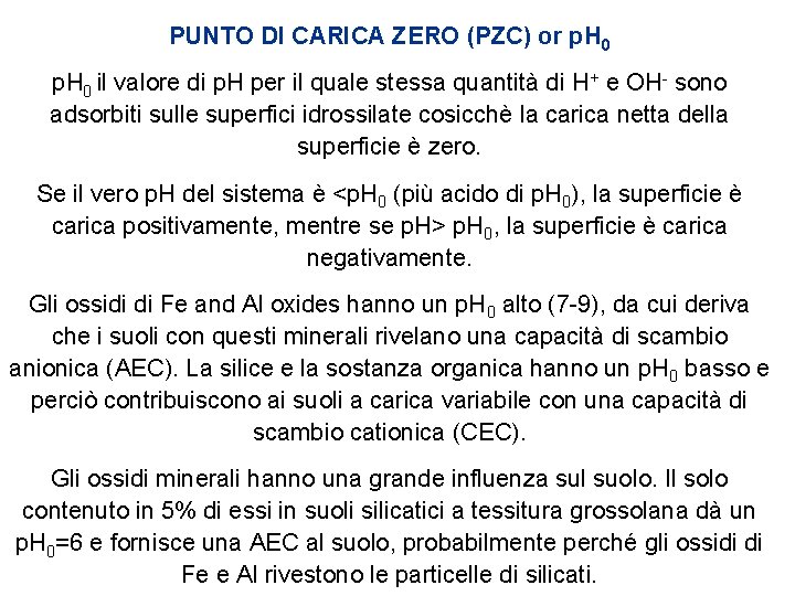 PUNTO DI CARICA ZERO (PZC) or p. H 0 il valore di p. H
