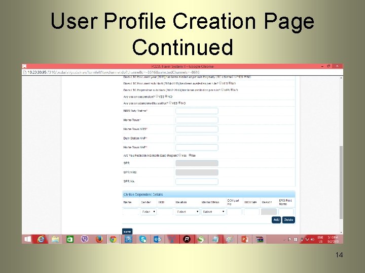 User Profile Creation Page Continued 14 User Profile Creation Page Continued 14