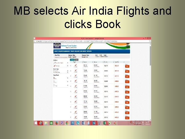 MB selects Air India Flights and clicks Book 